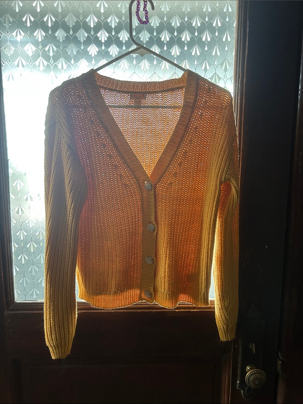 Cat & Jack Yellow Open-Knit V-Neck Button Kids Cardigan